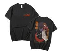 XSLGOGO Unisex Anime Rurouni Kenshin T-Shirt Kenshin Himura Harajuku Short Sleeve Pullover Rurouni Kenshin Costume for Anime Fans Black