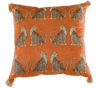 XSlive Fall Square Decorative Throw Pillow Cover with Tassels Leopard Pattern Cushion Cover Luxury Style Soft Velvet Pillowcase for Sofa Couch Bedroom (18"x18",Orange)