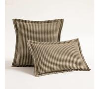 XSlive Farmhouse Throw Pillow Covers White and Brown Houndstooth Decorative Cushion Cover Woven Textured Square Pillow Case for Sofa Bedroom Living Room, 1 Piece (Brown,20"x20")