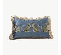 XSlive Lumbar Decorative Throw Pillow Cover with Tassels Leopard Pattern Cushion Cover Luxury Style Soft Velvet Pillowcase for Sofa Couch Bedroom (12"x20",Grey)
