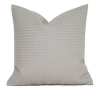 XSlive PU Throw Pillow Cover Woven Faux Leather Cushion Cover Modern Farmhouse Square Decorative Pillowcase for Sofa Office Bedroom (Light Grey, 18"x18")