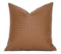 XSlive PU Throw Pillow Cover Woven Faux Leather Cushion Cover Modern Farmhouse Square Decorative Pillowcase for Sofa Office Bedroom (Brown, 18"x18")