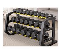 XSLRYH Rubber Coated Hex Dumbbell Weight Set, Strength Training Equipment Set with Anti-Slip Handle and 3-Tier Storage Rack for Home Gym Muscle Building and Full Body Workout(390kg Set)
