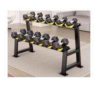 XSLRYH Rubber Coated Hex Dumbbell Weight Set with Anti-Slip Handle and Metal Storage Rack for Home Gym Muscle Building, Strength Training and Full Body Workout(105KG Set)