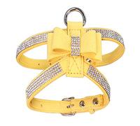 xsmall dog harness,Rhinestone Cat Vest Harnesses with Bow Tie Puppy Kitty Cute Fancy Sparkling Pretty Crystal Diamond for Small Pet Yorkie Chihuahua,Yellow S