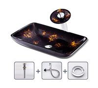 XSMYdpuk Artistic Glass Vessel Sink Bathroom Sink Vanity Rectangular Round Boat Shape with Waterfall Faucet Combo wash Basin C (W