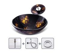 XSMYdpuk Artistic Glass Vessel Sink Bathroom Sink Vanity Rectangular Round Boat Shape with Waterfall Faucet Combo wash Basin C (W