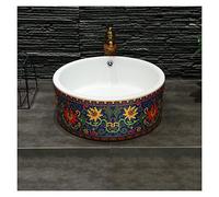XSMYdpuk Vintage Ceramic Vessel Sink Exquisite Vessel Sink and Faucet Combo Bathroom Artistic Porcelain Ceramic Bowl Art Basin Above Counter Lavator