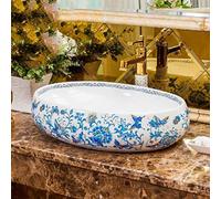 XSMYdpuk Vintage Ceramic Vessel Sink Round Vessel Sink Bathroom Above Counter Artistic Bowl with White Faucet and Pop Up Drain Ceramic Art Basin Lav