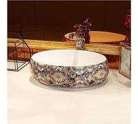 XSMYdpuk Vintage Ceramic Vessel Sink Vessel Sink and Faucet Combo Classical Ceramic Art Basin Above Counter Lavatory Vanity Sinks Bathroom Porcelain