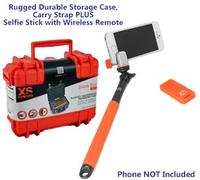 XSories Me-Shot Deluxe Wireless Remote Selfie Stick + Durable Case PACKAGE. Black Box DIY Rugged Transport/Camera Case, Durable ABS Thermoplastic IP67 Waterproof, Dustproof, Padlock Tabs (Red/Orange)