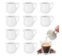 XSQD 10 Pieces Ceramics Small Milk Jug, Mini White Milk Bottle with Handle, Western Style Steak Sauce Cup, Ceramic Milk Jug Suitable for Coffee, Milk, Sauce, and Sugar Jar Pointed Cups