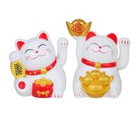 XSQD 2 Pieces Mini 2-Inch Lucky Cats, Solar Energy Yuanbao Lucky Cat Waving Arm, Waving Cats Receive Blessings And Gather Wealth, Suitable For Car, Front Desk, Office, Living Room, Decoration