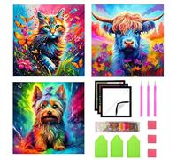 XSQD 3 PCS 5D Diamond Painting Animals Set, DIY Full Drill Colorful Diamond Drawing, Crystal Art Painting Adult, Home Wall Decoration 30x30cm, Including Accessories (with 3 Magnetic Picture Boxes)