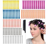 XSQD 85pcs Cold Perm Curler, Steel Needle Comb Fluffy Naturally Curly Hairstyle, No Heat Bangs Curly Hair Bars, Plastic Cold Perm Curling Stick Long Short Hair Styling Design Tool