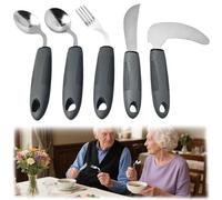 XSQD Fixed Bending Knife Fork Spoon Set, Cutlery for Arthritic Hands, Dietary Auxiliary Tableware (with Fixing Strap), Suitable for People with Hand Difficulties Such As The Elderly and Disabled