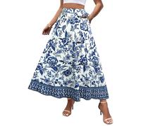 XSRYT Women's Casual Elastic High Waisted Maxi Summer Skirt Tie Front A Line Floral Trendy Flowy Long Skirts, Flower-80b, L
