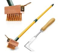 XSSIVE Extendable Weed Brush Telescopic Gardening Tool with Angled Wire Bristles, Spare Heads, and Weeder Scraper for Clearing Weeds, Moss, and Algae from Patios, Driveways, and Block Paving