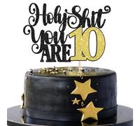 Xsstarmi 1 Pack 10th Birthday Cake Topper Glitter Holy You Are 10 Years Old Cake Pick for Cheers to 10 Fabulous Ten Happy 10th Birthday Party Cake Decorations Supplies