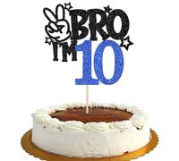 Xsstarmi 1 Pack 10th Birthday Cake Topper Star Glitter Yes Bro I'm 10 Fabulous Cake Pick Cheers to 10 Years Cake Decorations for Happy 10th Birthday Party Cake Decorations Blue