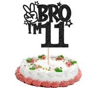 Xsstarmi 1 Pack 11th Birthday Cake Topper Black Star Glitter Yes Bro I'm 11 Fabulous Cake Pick Cheers to 11 Years Cake Decorations for Happy 11th Birthday Party Cake Decorations