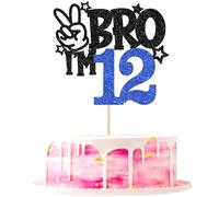Xsstarmi 1 Pack 12th Birthday Cake Topper Star Glitter Yes Bro I'm 12 Fabulous Cake Pick Cheers to 12 Years Cake Decorations for Happy 12th Birthday Party Cake Decorations Blue