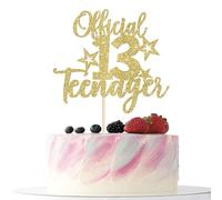 Xsstarmi 1 Pack 13 Official Teenager Cake Topper Star Glitter Boys Girls Number 13 Thirteen Birthday Cake Pick for Teens Happy 13th Birthday Anniversary Party Cake Decorations Supplies Gold
