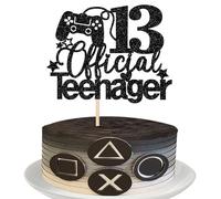 Xsstarmi 1 Pack 13 Official Teenager Cake Topper Star Glitter Controller Video Game Theme Cake Pick Cheers To 13 Years Old Cake Decorations for Kids Teenagers Happy 13th Birthday Party Supplies Black