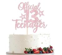 Xsstarmi 1 Pack 13 Official Teenager Cake Topper Star Glitter Light Pink Teens Thirteen Years Old Birthday Cake Pick Decoration for Happy 13th Birthday Anniversary Party Cake Decorations Supplies