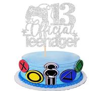 Xsstarmi 1 Pack 13 Official Teenager Cake Topper Star Glitter Silver Controller Video Game Theme Cake Pick Decoration for Cheers To 13 Years Old Kids Happy 13th Birthday Party Cake Decorations
