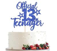 Xsstarmi 1 Pack 13 Official Teenager Cake Topper Star Glitter Sweet Awesome 13 Thirteen Years Old Birthday Cake Pick for Happy 13th Birthday Anniversary Party Cake Decorations Supplies Blue