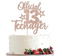 Xsstarmi 1 Pack 13 Official Teenager Cake Topper Star Glitter Teens 13th Birthday Cake Pick Thirteen Years Old Birthday Cake Decorations for Happy 13th Birthday Party Cake Supplies Rose Gold
