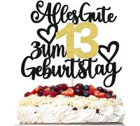 Xsstarmi 1 Pack 13th Birthday Cake Topper Black Gold Glitter Happy 13th Birthday Decoration 13th Birthday Cake Toppers for 13th Anniversary Theme Parties Decoration