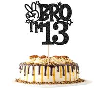Xsstarmi 1 Pack 13th Birthday Cake Topper Black Star Glitter Yes Bro I'm 13 Fabulous Cake Pick Cheers to 13 Years Cake Decorations for Happy 13th Birthday Party Cake Decorations
