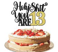 Xsstarmi 1 Pack 13th Birthday Cake Topper Glitter Holy You Are 16 Cake Pick Cheers to 13 Years Cake Decorations for 13 Fabulous Thirteen Happy 13th Birthday Party Supplies