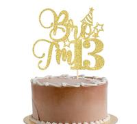 Xsstarmi 1 Pack 13th Birthday Cake Topper Star Gold Glitter Cheer to 13 Years Old Bro I'm 13 Cake Pick Decoration for 13 Officially Teenager Kids Happy 13th Birthday Party Cake Decorations Supplies