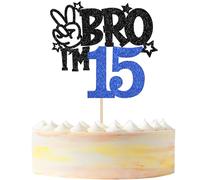 Xsstarmi 1 Pack 15th Birthday Cake Topper Star Glitter Yes Bro I'm 15 Fabulous Cake Pick Cheers to 15 Years Cake Decorations for Happy 15th Birthday Party Cake Decorations Blue