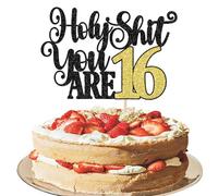 Xsstarmi 1 Pack 16th Birthday Cake Topper Glitter Holy You Are 16 Years Old Cake Pick for Cheers to 16 Fabulous Sweet Sixteen Happy 16th Birthday Party Cake Decorations Supplies