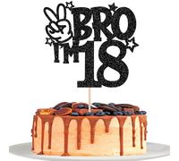 Xsstarmi 1 Pack 18th Birthday Cake Topper Black Star Glitter Yes Bro I'm 18 Fabulous Cake Pick Cheers to 18 Years Cake Decorations for Happy 18th Birthday Party Cake Decorations