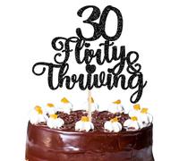 Xsstarmi 1 Pack 30 Flirty & Thriving Cake Topper Glitter Cheers to 30 Years Birthday Cake Pick for 30 Fabulous Happy 30th Birthday Anniversary Party Cake Decorations Supplies Black