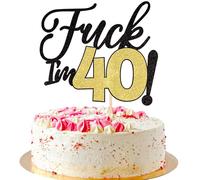 Xsstarmi 1 Pack 40th Birthday Cake Topper Funny Black Gold Glitter 40 & Fabulous Forty Birthday Cake Pick for Cheers to 40 Years Old Birthday Anniversary Party Cake Decorations