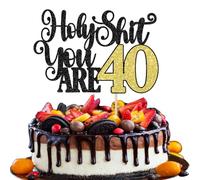 Xsstarmi 1 Pack 40th Birthday Cake Topper Glitter Holy You Are 40Cake Pick Cheers to 40 Years Cake Decorations for 40 Fabulous Forty Happy 40th Birthday Party Supplies