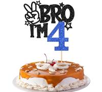 Xsstarmi 1 Pack 4th Birthday Cake Topper Star Glitter Yes Bro I'm 4 Fabulous Cake Pick Cheers to 4 Years Cake Decorations for Happy 4th Birthday Party Cake Decorations Blue