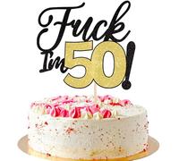 Xsstarmi 1 Pack 50th Birthday Cake Topper Funny Black Gold Glitter 50 & Fabulous Fifty Birthday Cake Pick for Cheers to 50 Years Old Birthday Anniversary Party Cake Decorations