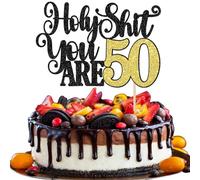 Xsstarmi 1 Pack 50th Birthday Cake Topper Glitter Holy You Are 50 Years Old Cake Pick Decoration for Cheers to 50 Fabulous Fifty Happy 50th Birthday Party Cake Decorations Supplies