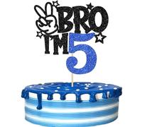 Xsstarmi 1 Pack 5th Birthday Cake Topper Star Glitter Yes Bro I'm 5 Fabulous Cake Pick Cheers to 5 Years Cake Decorations for Happy 5th Birthday Party Cake Decorations Blue