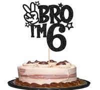Xsstarmi 1 Pack 6th Birthday Cake Topper Black Star Glitter Yes Bro I'm 6 Fabulous Cake Pick Cheers to 6 Years Cake Decorations for Happy 6th Birthday Party Cake Decorations