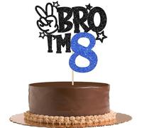 Xsstarmi 1 Pack 8th Birthday Cake Topper Star Glitter Yes Bro I'm 8 Fabulous Cake Pick Cheers to 8 Years Cake Decorations for Happy 8th Birthday Party Cake Decorations Blue