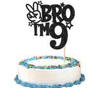 Xsstarmi 1 Pack 9th Birthday Cake Topper Black Star Glitter Yes Bro I'm 9 Fabulous Cake Pick Cheers to 9 Years Cake Decorations for Happy 9th Birthday Party Cake Decorations