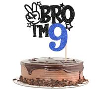 Xsstarmi 1 Pack 9th Birthday Cake Topper Star Glitter Yes Bro I'm 9 Fabulous Cake Pick Cheers to 9 Years Cake Decorations for Happy 9th Birthday Party Cake Decorations Blue